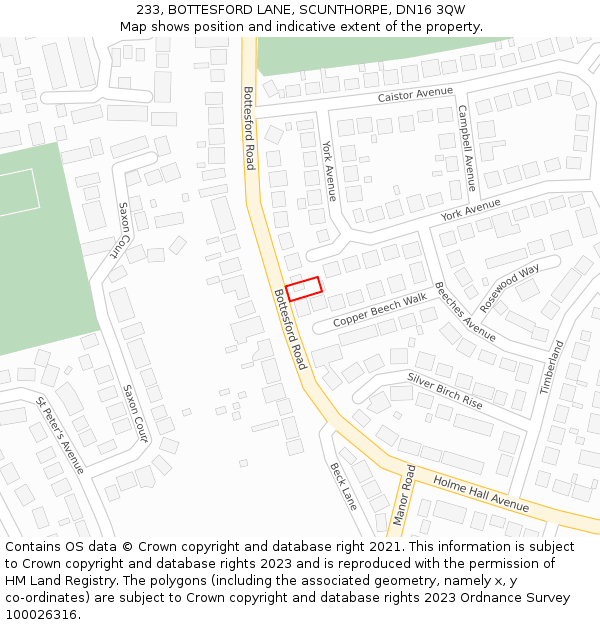 233, BOTTESFORD LANE, SCUNTHORPE, DN16 3QW: Location map and indicative extent of plot