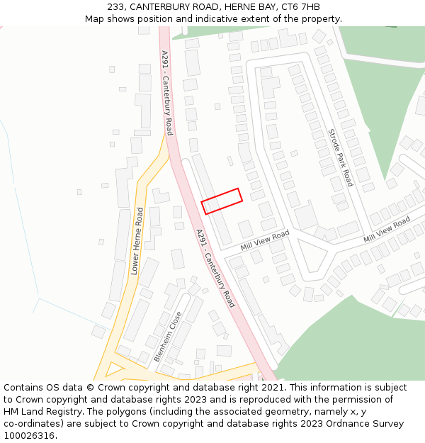 233, CANTERBURY ROAD, HERNE BAY, CT6 7HB: Location map and indicative extent of plot