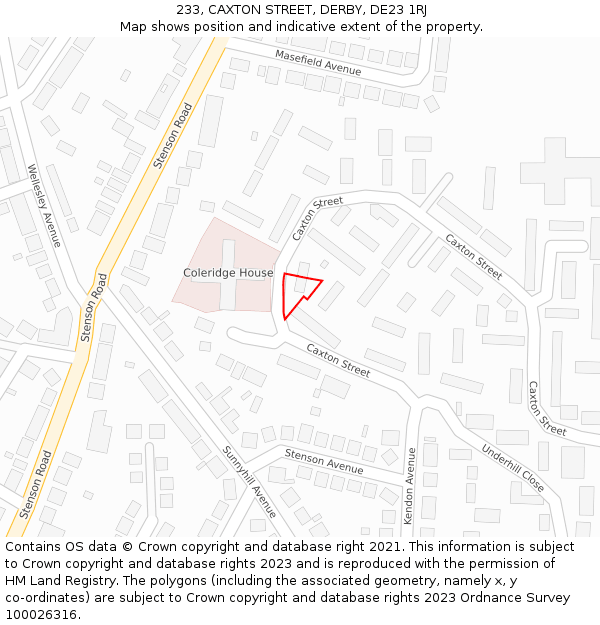 233, CAXTON STREET, DERBY, DE23 1RJ: Location map and indicative extent of plot