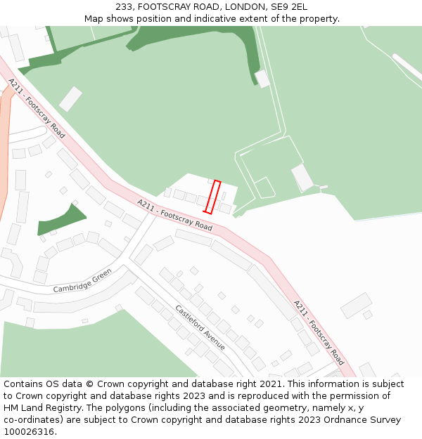 233, FOOTSCRAY ROAD, LONDON, SE9 2EL: Location map and indicative extent of plot