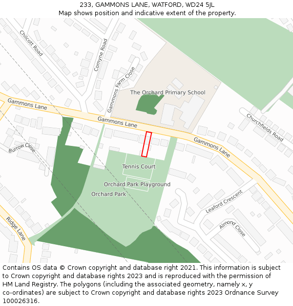 233, GAMMONS LANE, WATFORD, WD24 5JL: Location map and indicative extent of plot
