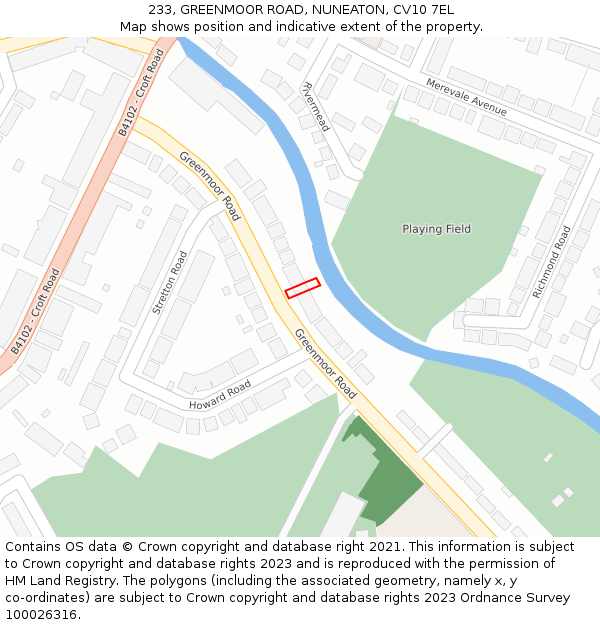 233, GREENMOOR ROAD, NUNEATON, CV10 7EL: Location map and indicative extent of plot