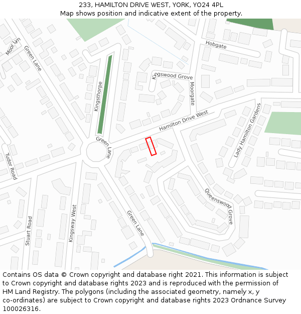 233, HAMILTON DRIVE WEST, YORK, YO24 4PL: Location map and indicative extent of plot