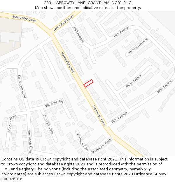 233, HARROWBY LANE, GRANTHAM, NG31 9HG: Location map and indicative extent of plot