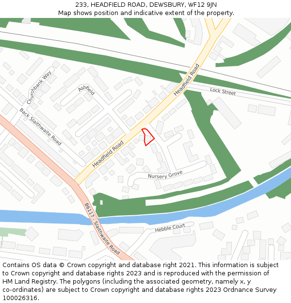 233, HEADFIELD ROAD, DEWSBURY, WF12 9JN: Location map and indicative extent of plot