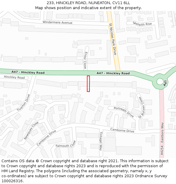 233, HINCKLEY ROAD, NUNEATON, CV11 6LL: Location map and indicative extent of plot