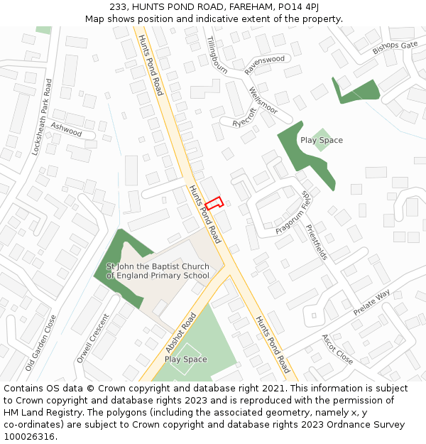 233, HUNTS POND ROAD, FAREHAM, PO14 4PJ: Location map and indicative extent of plot