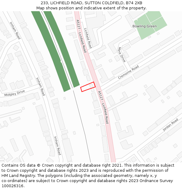 233, LICHFIELD ROAD, SUTTON COLDFIELD, B74 2XB: Location map and indicative extent of plot