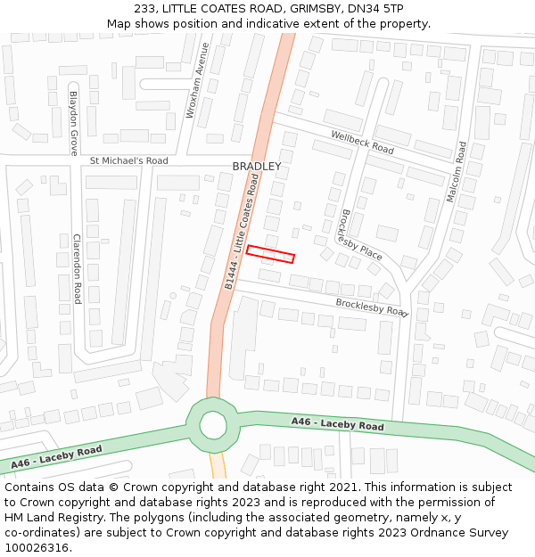 233, LITTLE COATES ROAD, GRIMSBY, DN34 5TP: Location map and indicative extent of plot