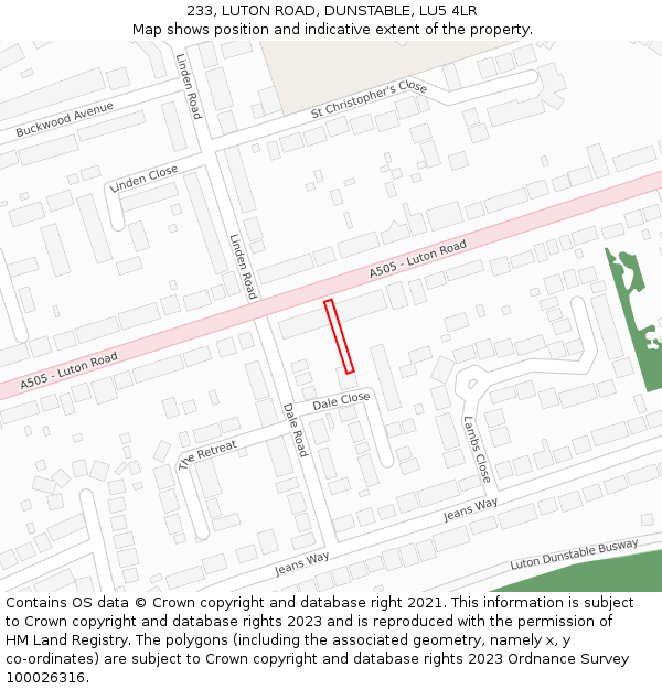 233, LUTON ROAD, DUNSTABLE, LU5 4LR: Location map and indicative extent of plot