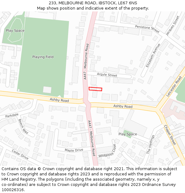 233, MELBOURNE ROAD, IBSTOCK, LE67 6NS: Location map and indicative extent of plot