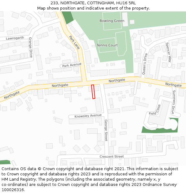 233, NORTHGATE, COTTINGHAM, HU16 5RL: Location map and indicative extent of plot