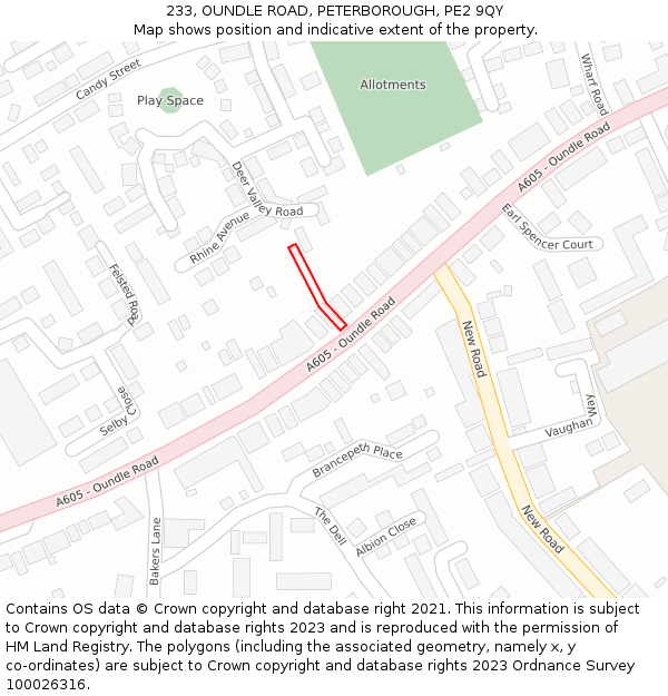 233, OUNDLE ROAD, PETERBOROUGH, PE2 9QY: Location map and indicative extent of plot