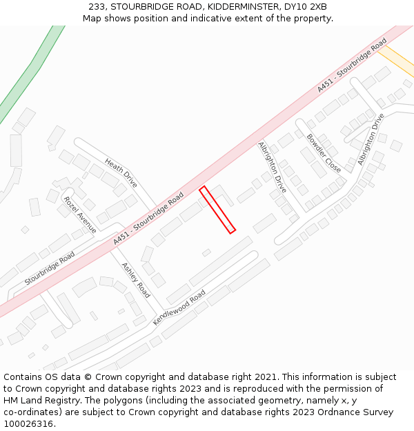 233, STOURBRIDGE ROAD, KIDDERMINSTER, DY10 2XB: Location map and indicative extent of plot