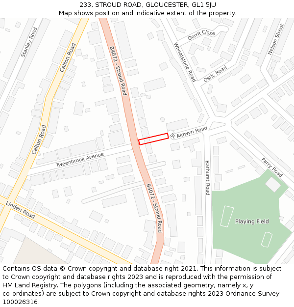 233, STROUD ROAD, GLOUCESTER, GL1 5JU: Location map and indicative extent of plot