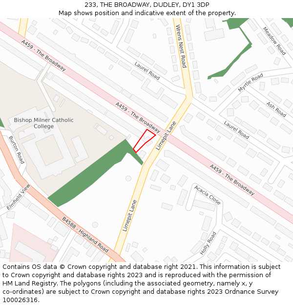 233, THE BROADWAY, DUDLEY, DY1 3DP: Location map and indicative extent of plot