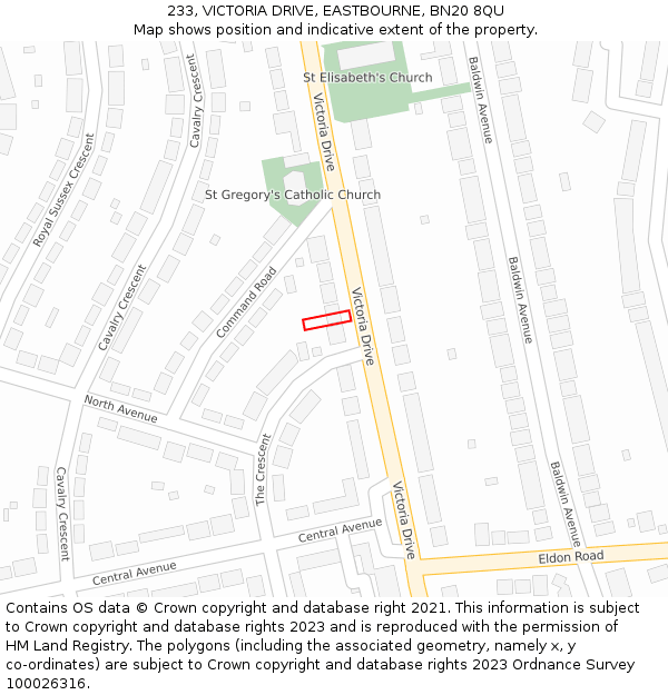 233, VICTORIA DRIVE, EASTBOURNE, BN20 8QU: Location map and indicative extent of plot