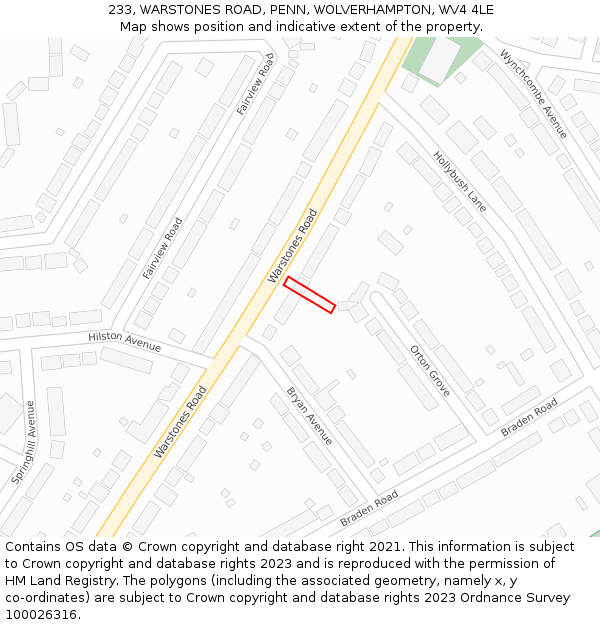 233, WARSTONES ROAD, PENN, WOLVERHAMPTON, WV4 4LE: Location map and indicative extent of plot