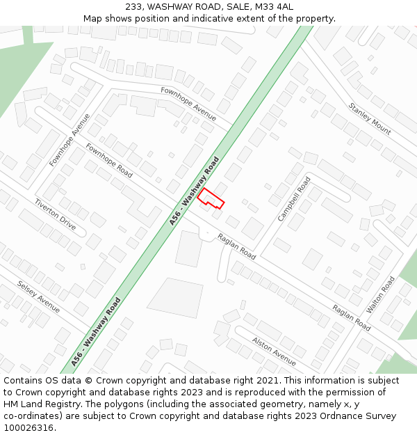 233, WASHWAY ROAD, SALE, M33 4AL: Location map and indicative extent of plot