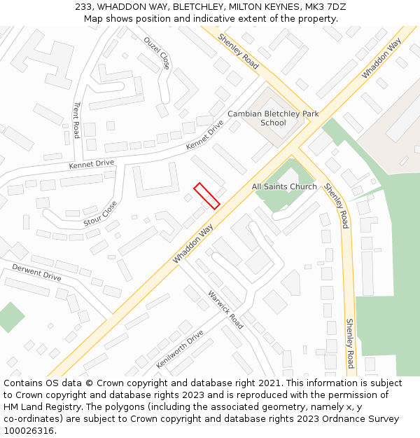 233, WHADDON WAY, BLETCHLEY, MILTON KEYNES, MK3 7DZ: Location map and indicative extent of plot
