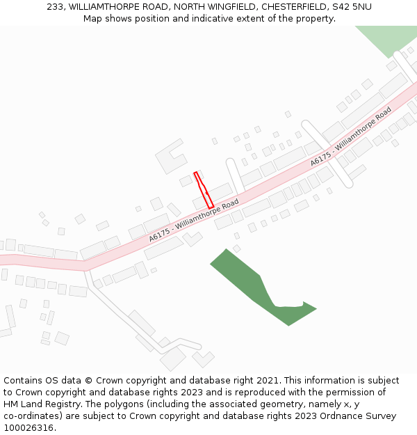 233, WILLIAMTHORPE ROAD, NORTH WINGFIELD, CHESTERFIELD, S42 5NU: Location map and indicative extent of plot