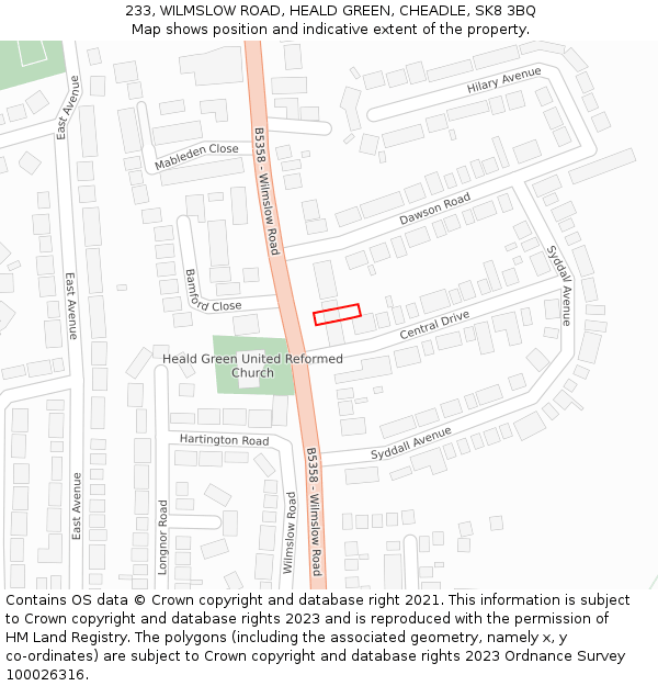 233, WILMSLOW ROAD, HEALD GREEN, CHEADLE, SK8 3BQ: Location map and indicative extent of plot