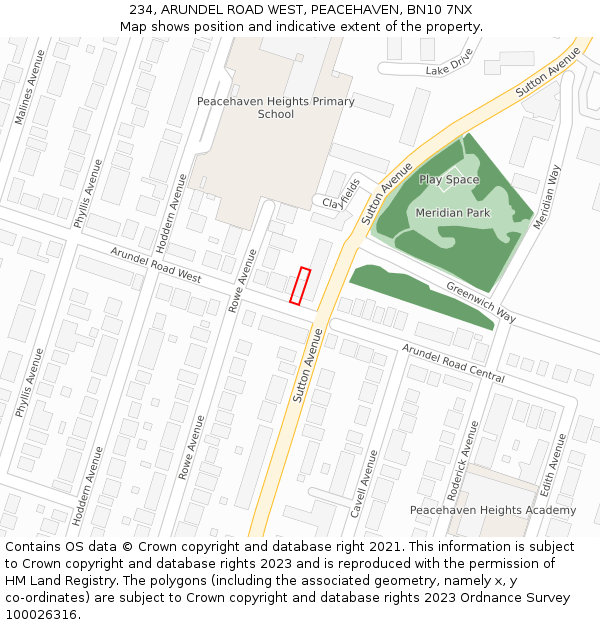 234, ARUNDEL ROAD WEST, PEACEHAVEN, BN10 7NX: Location map and indicative extent of plot