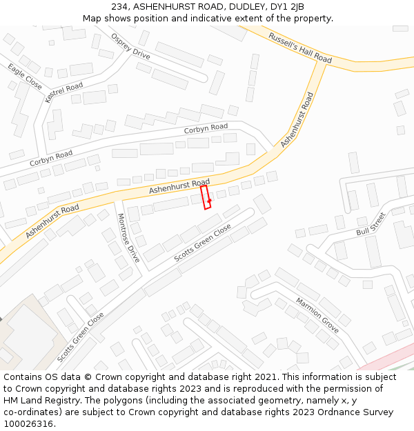 234, ASHENHURST ROAD, DUDLEY, DY1 2JB: Location map and indicative extent of plot