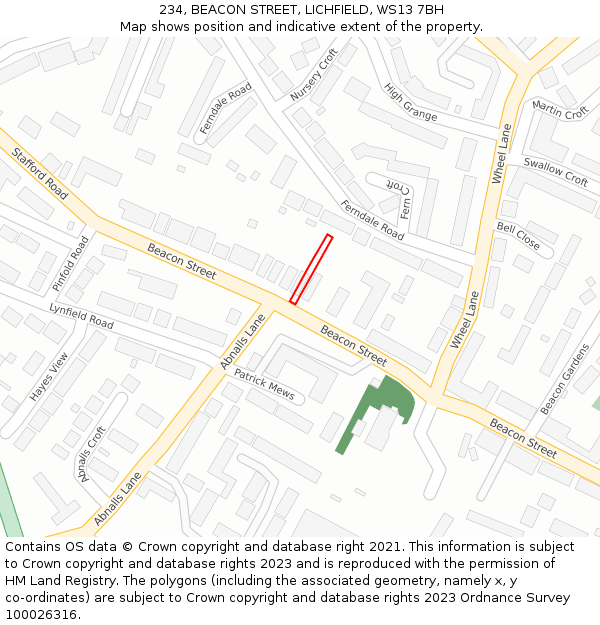 234, BEACON STREET, LICHFIELD, WS13 7BH: Location map and indicative extent of plot