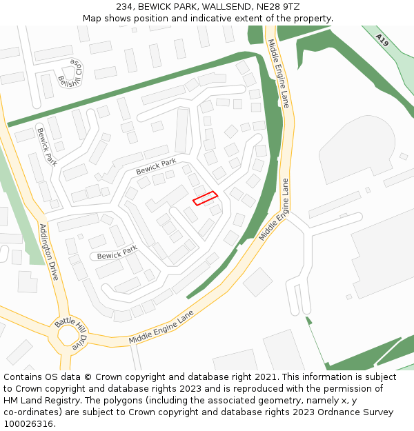234, BEWICK PARK, WALLSEND, NE28 9TZ: Location map and indicative extent of plot