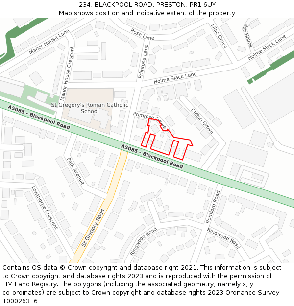 234, BLACKPOOL ROAD, PRESTON, PR1 6UY: Location map and indicative extent of plot