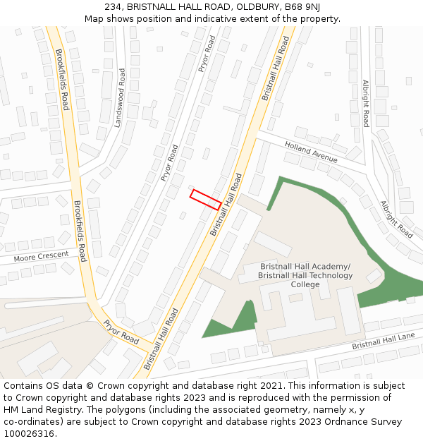 234, BRISTNALL HALL ROAD, OLDBURY, B68 9NJ: Location map and indicative extent of plot