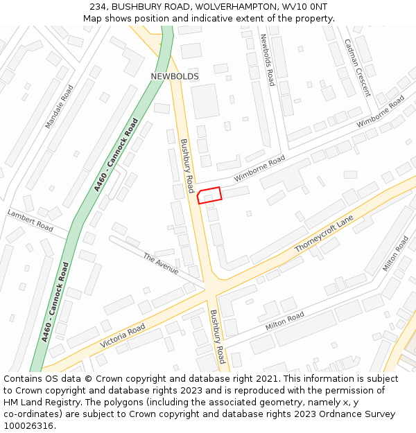 234, BUSHBURY ROAD, WOLVERHAMPTON, WV10 0NT: Location map and indicative extent of plot