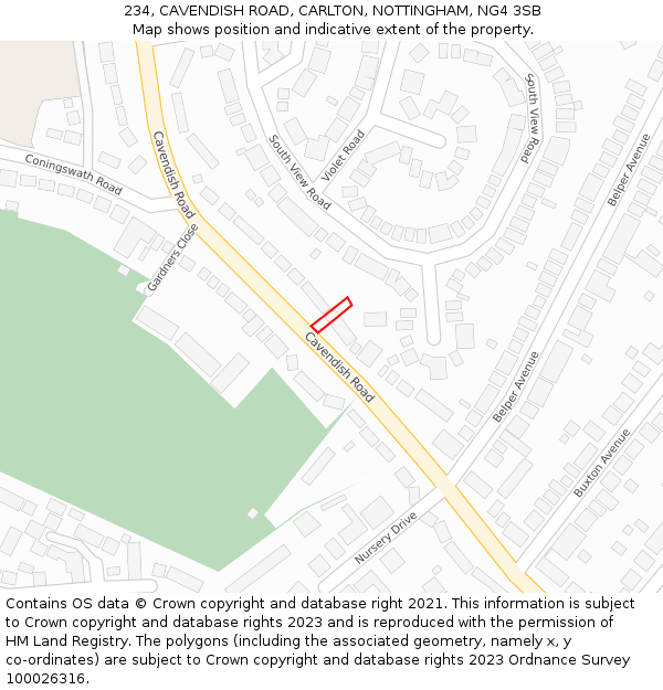 234, CAVENDISH ROAD, CARLTON, NOTTINGHAM, NG4 3SB: Location map and indicative extent of plot