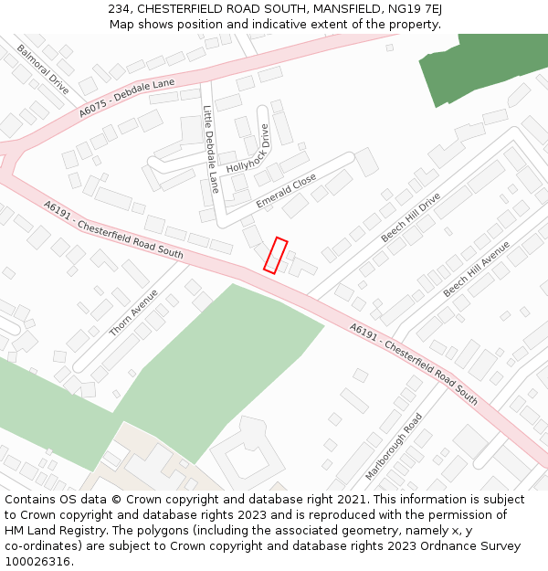 234, CHESTERFIELD ROAD SOUTH, MANSFIELD, NG19 7EJ: Location map and indicative extent of plot