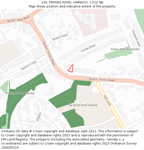 234, FRONKS ROAD, HARWICH, CO12 4JE: Location map and indicative extent of plot