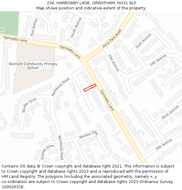 234, HARROWBY LANE, GRANTHAM, NG31 9LP: Location map and indicative extent of plot