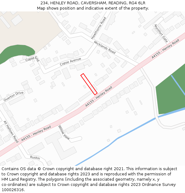 234, HENLEY ROAD, CAVERSHAM, READING, RG4 6LR: Location map and indicative extent of plot