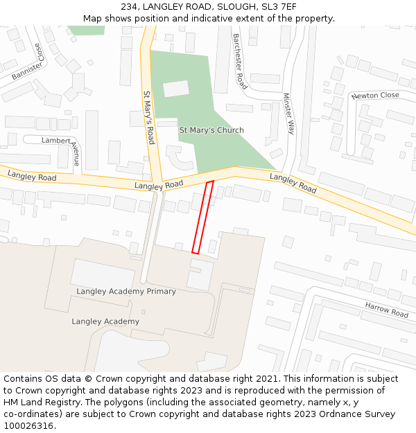 234, LANGLEY ROAD, SLOUGH, SL3 7EF: Location map and indicative extent of plot