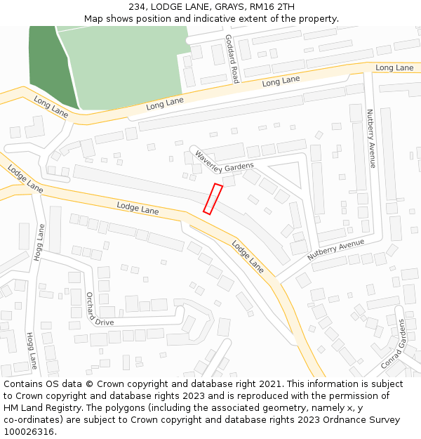 234, LODGE LANE, GRAYS, RM16 2TH: Location map and indicative extent of plot