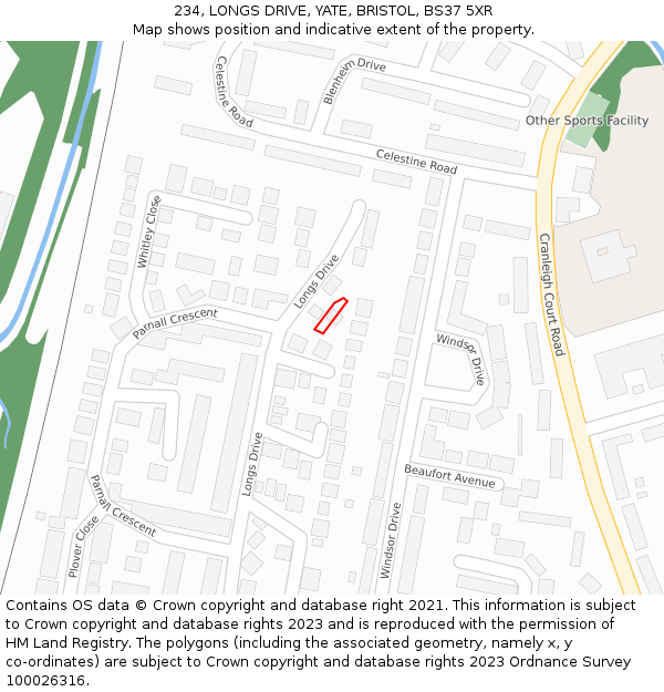 234, LONGS DRIVE, YATE, BRISTOL, BS37 5XR: Location map and indicative extent of plot