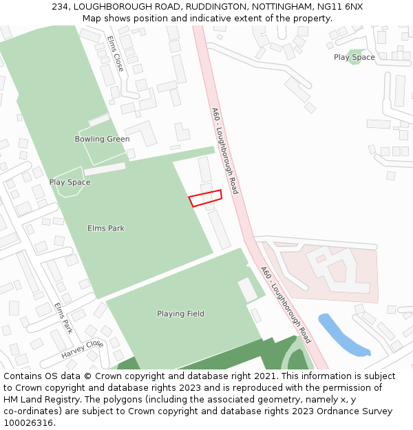 234, LOUGHBOROUGH ROAD, RUDDINGTON, NOTTINGHAM, NG11 6NX: Location map and indicative extent of plot