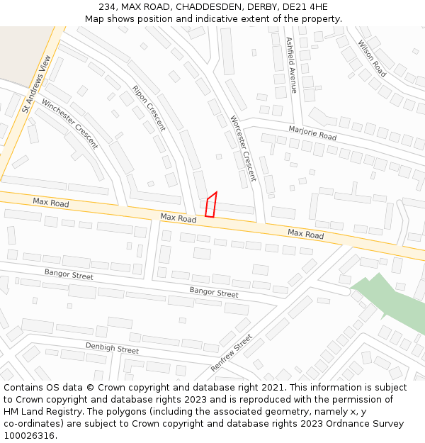 234, MAX ROAD, CHADDESDEN, DERBY, DE21 4HE: Location map and indicative extent of plot