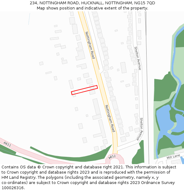 234, NOTTINGHAM ROAD, HUCKNALL, NOTTINGHAM, NG15 7QD: Location map and indicative extent of plot