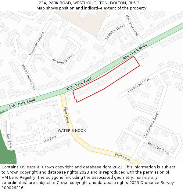 234, PARK ROAD, WESTHOUGHTON, BOLTON, BL5 3HL: Location map and indicative extent of plot