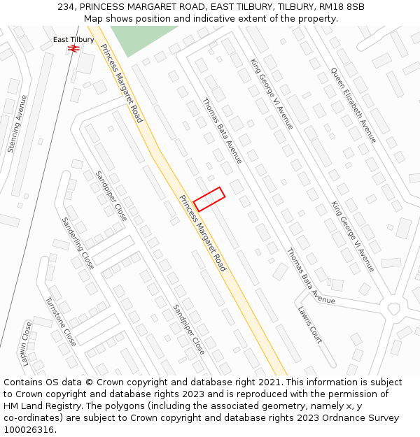 234, PRINCESS MARGARET ROAD, EAST TILBURY, TILBURY, RM18 8SB: Location map and indicative extent of plot