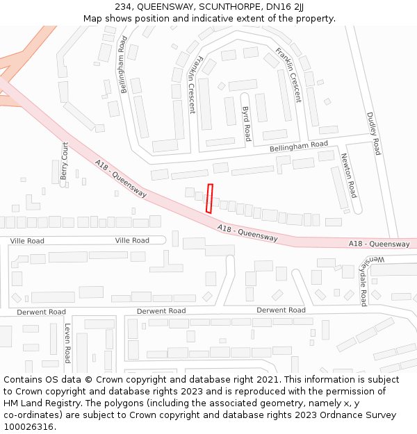 234, QUEENSWAY, SCUNTHORPE, DN16 2JJ: Location map and indicative extent of plot