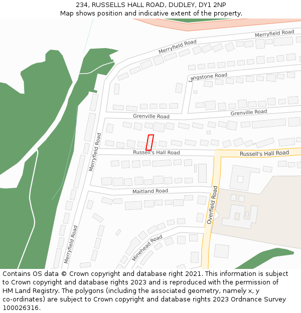 234, RUSSELLS HALL ROAD, DUDLEY, DY1 2NP: Location map and indicative extent of plot