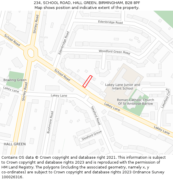 234, SCHOOL ROAD, HALL GREEN, BIRMINGHAM, B28 8PF: Location map and indicative extent of plot