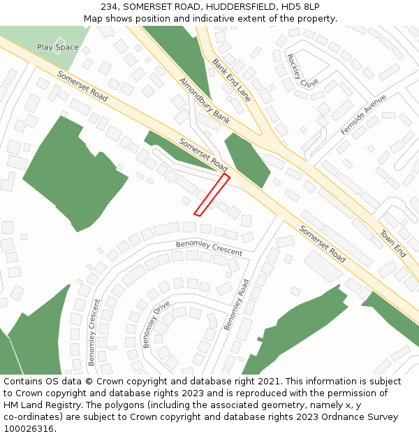 234, SOMERSET ROAD, HUDDERSFIELD, HD5 8LP: Location map and indicative extent of plot